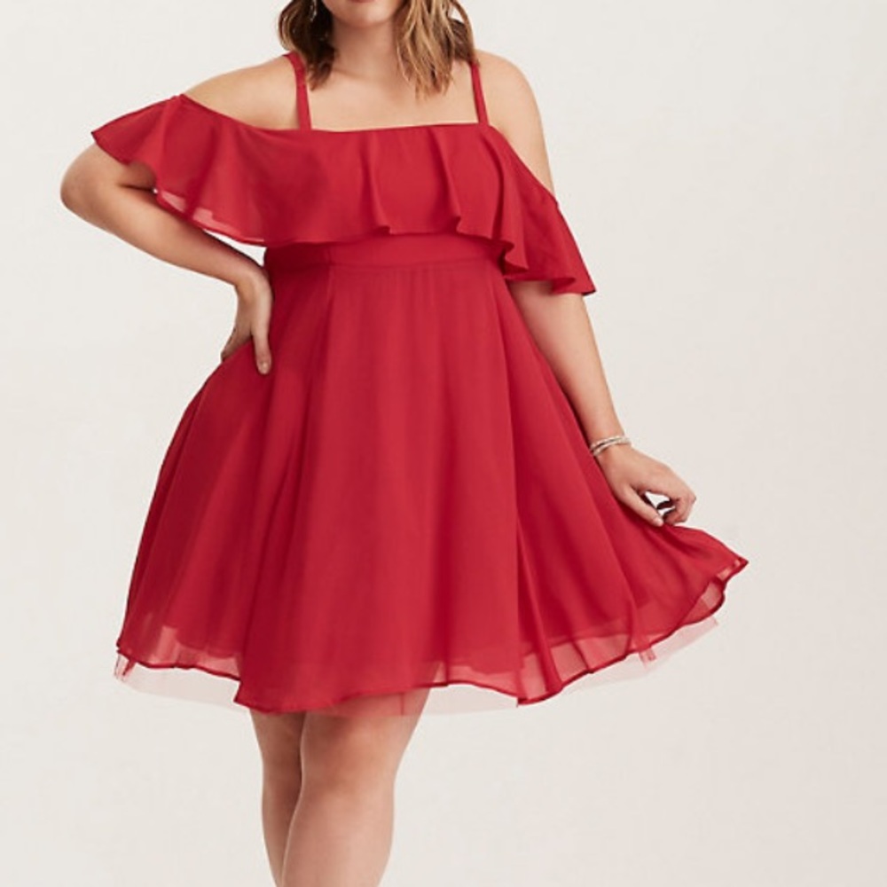 Torrid Red Chiffon Off Shoulder Skater Dress 22